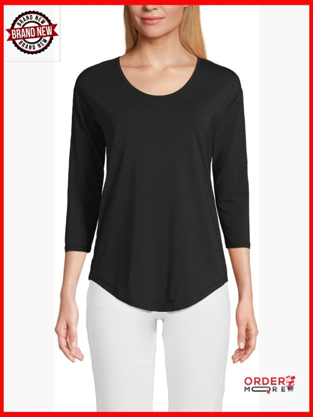 Women's 3/4 Sleeve Lightweight Jersey U-Neck Tunic Top